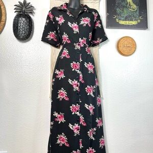 Vintage Trendy Looks Floral Two Piece Dress Set 70s Pink Floral Top And Skirt